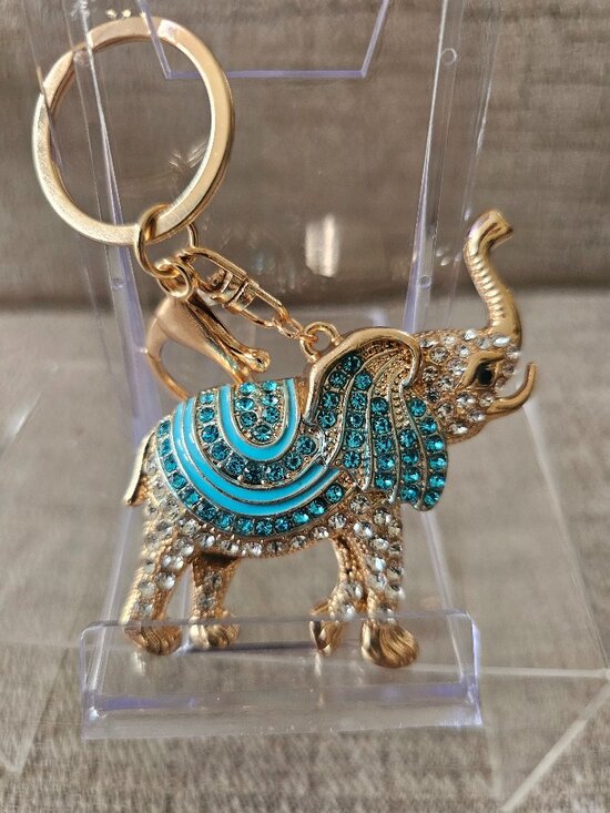 Accessories - Blue Rhinestone Elephant Keychain | Gold Tone Purse Charm | Lucky Elephant New
